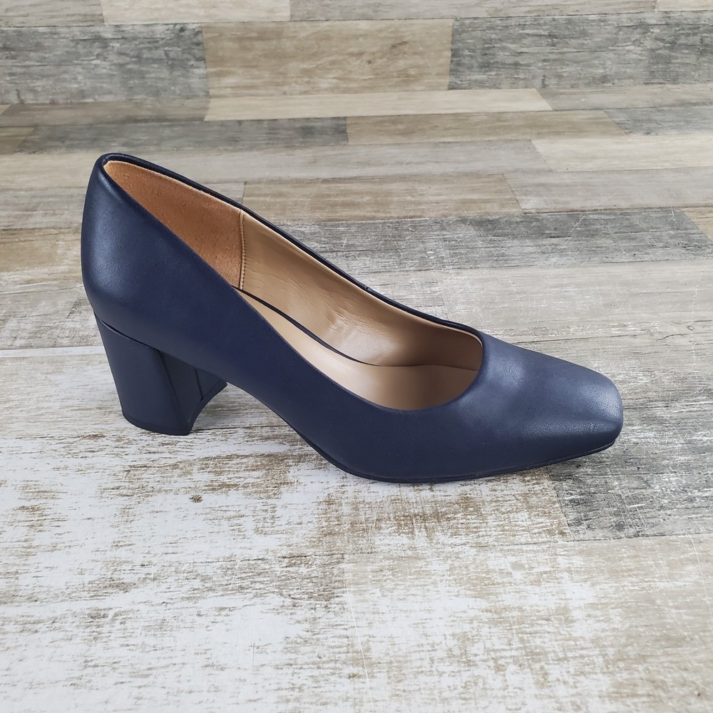Naturalizer Warner Womens Pump Sz 9 W Comfort French Navy Square Toe Block Heel